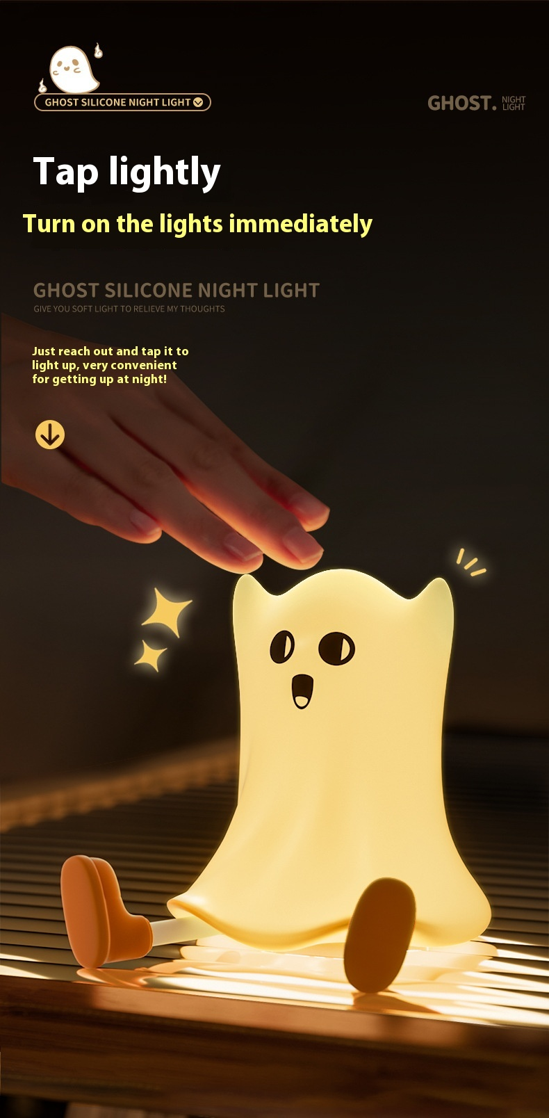 Halloween Silicone Ghost Shaped Bedside Lamp With Touch Control Soft Glow For Water-resistant Decoration