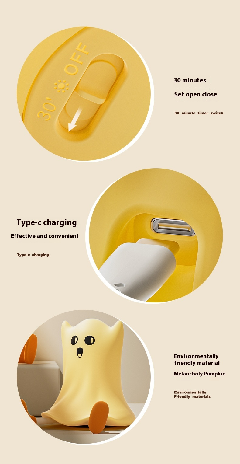 Halloween Silicone Ghost Shaped Bedside Lamp With Touch Control Soft Glow For Water-resistant Decoration